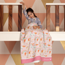 Little Girl Pink Unicorn Pattern met voornaam Fleece Deken