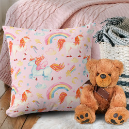 Little Girl Pink Unicorn Pattern met voornaam Kussen
