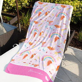 Little Girl Pink Unicorn Pattern met voornaam Strandlaken