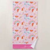 Little Girl Pink Unicorn Pattern met voornaam Strandlaken (Voorkant)