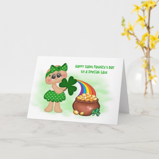 Little Girl, Pot of Gold, Rainbow, Saint Patrick's Kaart (Gele Bloem)