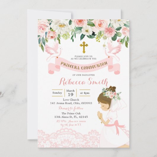 Little Girl Praying First Heilige Communie Kaart (Voorkant)