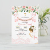 Little Girl Praying First Heilige Communie Kaart (Staand voorkant)