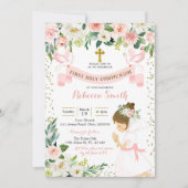 Little Girl Praying Floral First Heilige Communie Kaart (Voorkant)