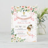 Little Girl Praying Floral First Heilige Communie Kaart (Staand voorkant)