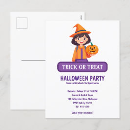 Little Girl Pumpkin Trick or treat Feestdagenkaart