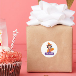 Little Girl Pumpkin Trick or treat Ronde Sticker