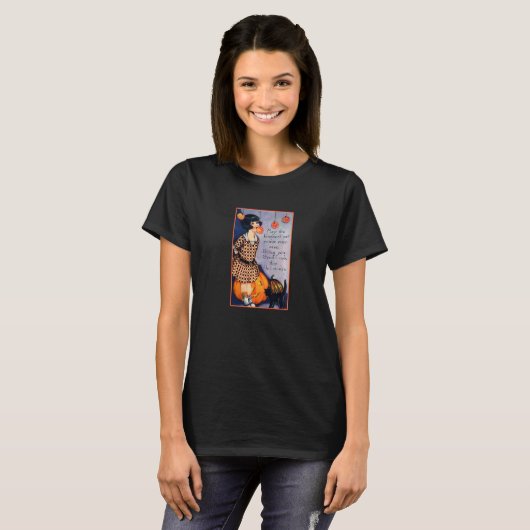 Little Girl Pumpkins Black Cat Hanging Apples Jack T-shirt (Voorkant volledig)