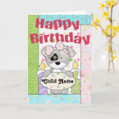 Little Girl Puppy  Happy Birthday Kaart (Gele Bloem)