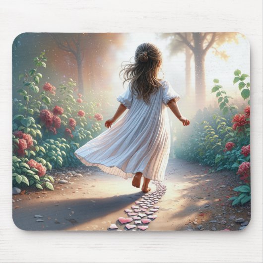 Little Girl Running On a Heart Path Muismat (Voorkant)