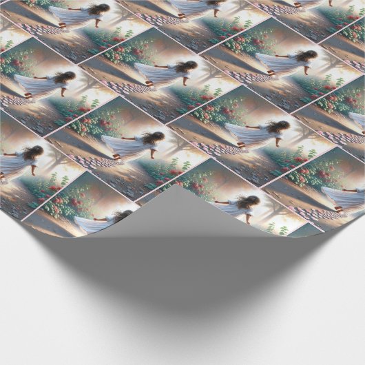 Little Girl Running On a Pink Heart Path Cadeaupapier (Hoek)