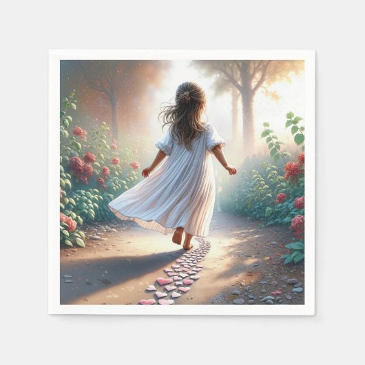 Little Girl Running On a Pink Heart Path Servet (Voorkant)