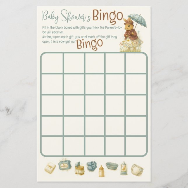 Little Girl Rustic Bunny Baby Shower Bingo (Voorkant)