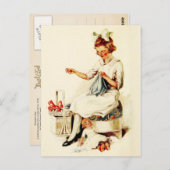 Little Girl Sewing Briefkaart (Voorkant / Achterkant)