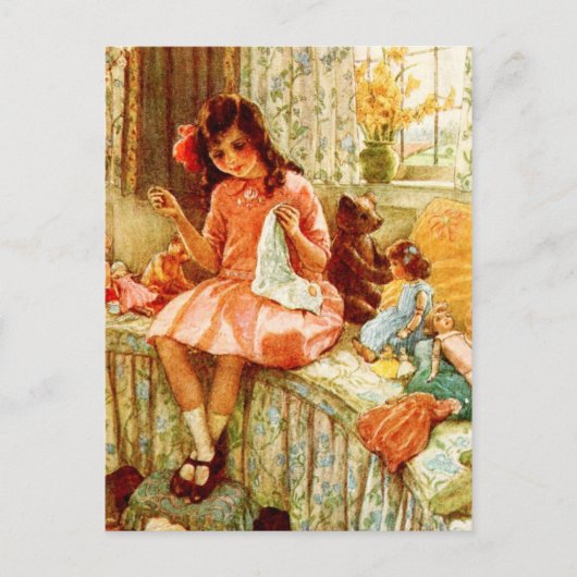 Little Girl Sewing Briefkaart (Voorkant)
