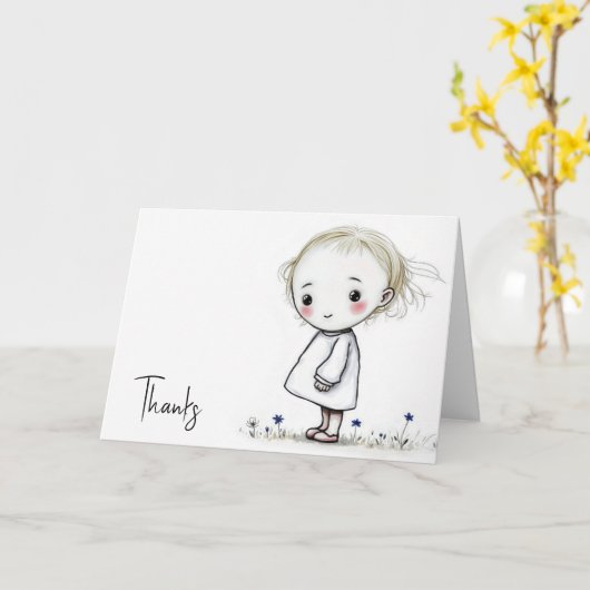 Little Girl Sketch Dank je wel Kaart (Gele Bloem)