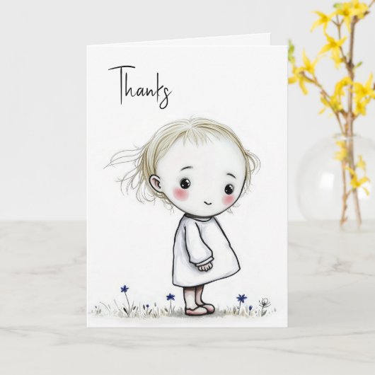 Little Girl Sketch Dank je wel Kaart (Gele Bloem)