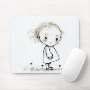 Little Girl Sketch met wilde bloemen Muismat