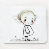 Little Girl Sketch met wilde bloemen Muismat (Voorkant)