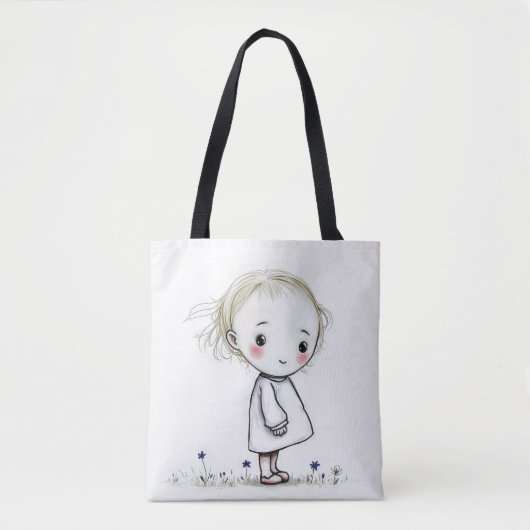 Little Girl Sketch met wilde bloemen Tote Bag (Voorkant)
