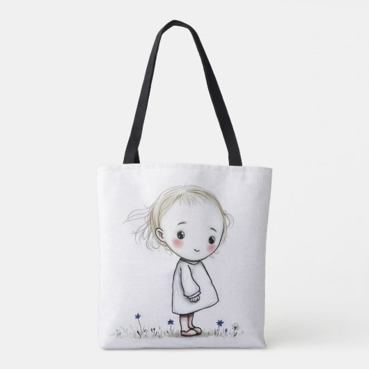 Little Girl Sketch met wilde bloemen Tote Bag (Achterkant)