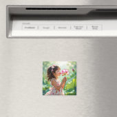 Little Girl Smelling a Pink Rose Personalized Magneet (Insitu (Vaatwasser))