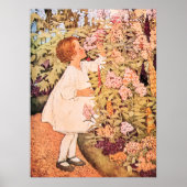 Little Girl Smelling Flowers  Illustratie Poster (Voorkant)