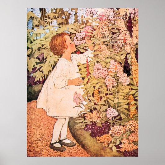 Little Girl Smelling Flowers  Illustratie Poster (Voorkant)
