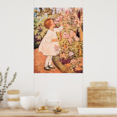 Little Girl Smelling Flowers  Illustratie Poster (Keuken)