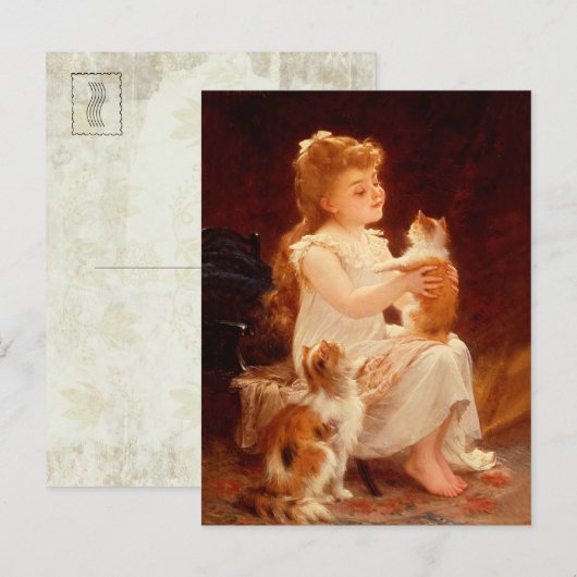 Little Girl-spellen met de kitten (1893) Briefkaart (Voorkant / Achterkant)