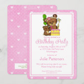 Little Girl Verjaardag Uitnodiging Girly Beer 3 (Voorkant / Achterkant)