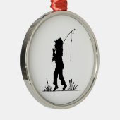 Little Girl Vissen Silhouette Metalen Ornament (Rechts)