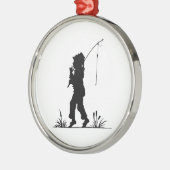 Little Girl Vissen Silhouette Metalen Ornament (Links)
