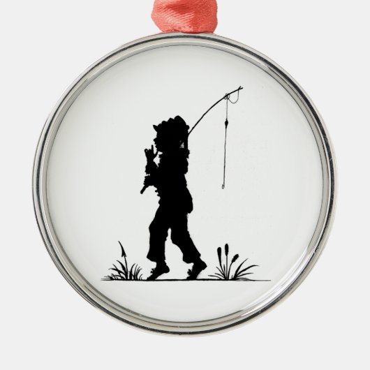 Little Girl Vissen Silhouette Metalen Ornament (Voorkant)
