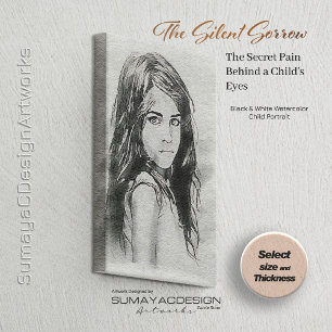 Little Girl Waterverf Portrait   Zwart & Wit Canvas Afdruk