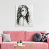 Little Girl Waterverf Portrait | Zwart & Wit Canvas Afdruk (Insitu (Woonkamer))