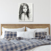 Little Girl Waterverf Portrait | Zwart & Wit Canvas Afdruk (Insitu (Slaapkamer))