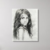 Little Girl Waterverf Portrait | Zwart & Wit Canvas Afdruk (Voorkant)