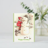 Little Girl Whispering to Snowman Prettige feestda Briefkaart (Staand voorkant)