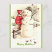 Little Girl Whispering to Snowman Prettige feestda Briefkaart (Voorkant)