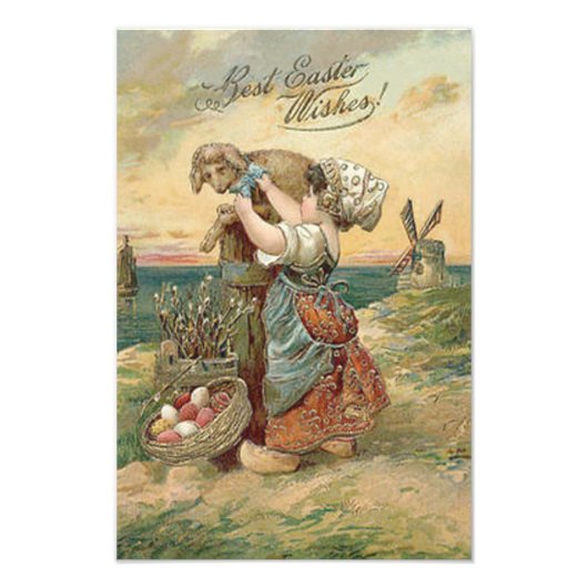 Little Girl Windmill Easter Lamb Foto Afdruk (Voorkant)