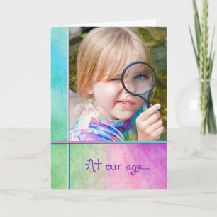 little girl with magnifying glass birthday humor kaart