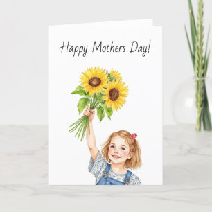 Little Girl Zonnebloem Waterverf Bedankkaart