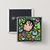 Little Girlie en haar katten Vierkante Button 5,1 Cm (Voorkant /achterkant)
