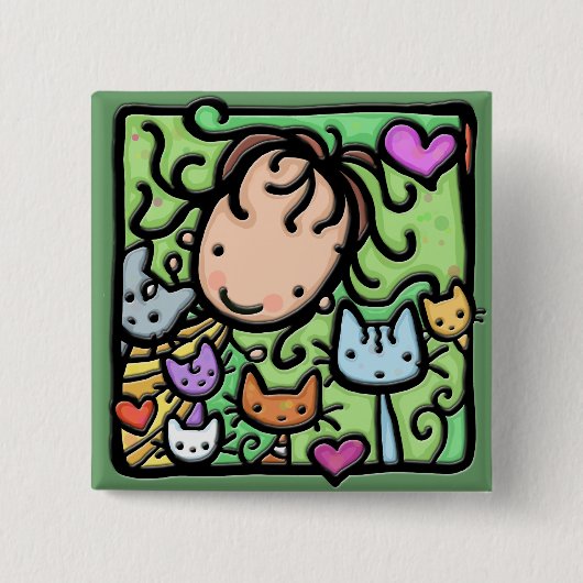 Little Girlie en haar katten Vierkante Button 5,1 Cm (Voorkant)