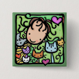 Little Girlie en haar katten Vierkante Button 5,1 Cm