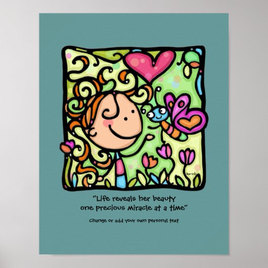 Little Girlie houdt van haar Butterfly.CUSTOMTeal Poster (Voorkant)