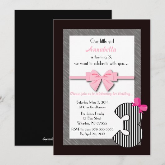 Little Girls 3rd Birthday Kaart (Voorkant / Achterkant)