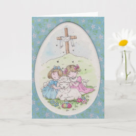 Little Girls and Little Lamb on Easter Morning Kaart