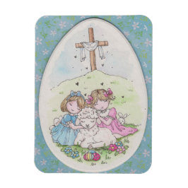 Little Girls and Little Lamb on Easter Morning Magneet
